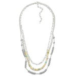 Silver Layered Chain Link Necklace Featuring Glass Beads