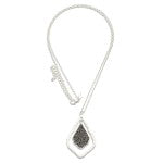 Long Chain Link Necklace Featuring Teardrop Rhinestone Pendant