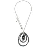 Long Chain Link Necklace Featuring Semi-Precious Natural Stone Hoop Pendant With Crystal Charm
