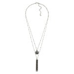 Black Silver Tone Layered Necklaces Featuring Semi-Precious Beading