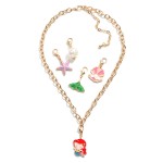 Kids Gold Tone Chain Link Necklace With Five Mermaid Themed Removable Charms
