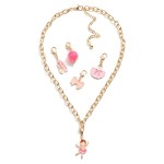 Kids Gold Tone Chain Link Necklace With Five Ballerina Themed Removable Charms