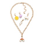 Kids Gold Tone Chain Link Necklace With Five Rainbow Themed Removable Charms