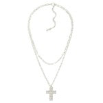 Layered Chain Link Necklace Featuring Metal Studded Flower Cross Pendant