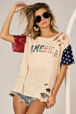 AMERICAN FLAG THEME COLOR BLOCK TOP Distressed Vintage Graphic Shirt