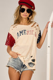 AMERICAN FLAG THEME COLOR BLOCK TOP Distressed Vintage Graphic Shirt