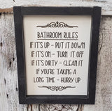 Bathroom Rules Framed Wood Sign