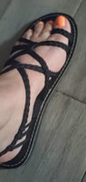 Black Plaka Palm Leaf Flat Summer Sandals for Women