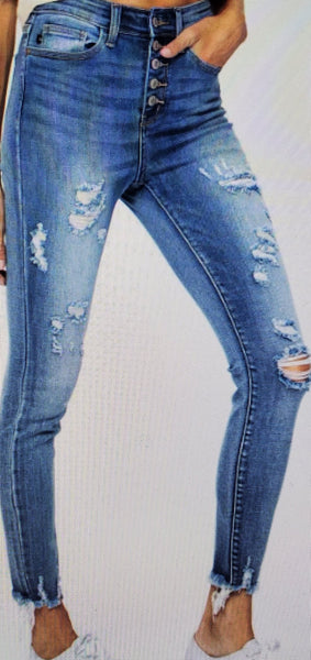Cute Hi-rise skinny destroyed button fly skinny Jeans Judy Blue