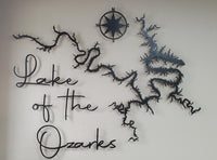Lg Lake Of The Ozarks Map with Words, Compass & Spacers