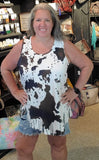 Cow Print Tank Top with Fringe