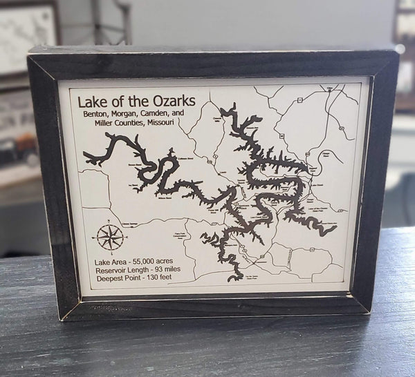 Lake of the Ozarks Map Framed Wood Sign