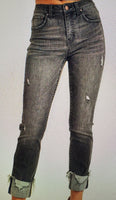 D Grey MID RISE FRAYED CUFF ANKLE STRAIGHT Risen Jeans
