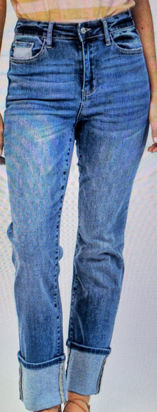 HIGH WAIST STRAIGHT LEG WITH WIDE CUFF Judy Blue Jeans