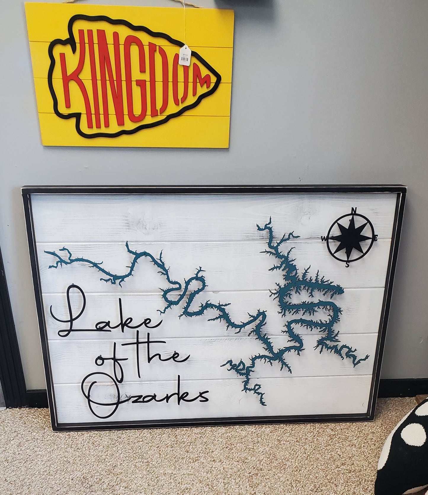 Framed 34x47 Lake of the Ozarks Spaced Lake Map on Plank