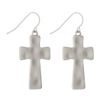 Matte Silver Hammered Cross Drop Earrings