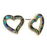 Rhodium Genuine Abalone Heart Stud Earrings