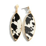 White Cheetah Genuine Leather Animal Print Drop Earrings