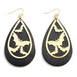Halloween Leather Teardrop Earrings Featuring Bat Details