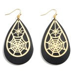 Halloween Leather Teardrop Earrings Featuring Spider Web Details