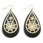 Halloween Leather Teardrop Earrings Featuring Spider Web Details