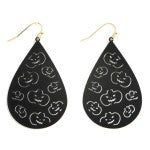 Halloween Metal Teardrop Earrings Featuring Jack-O-Lantern Details