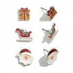 Santa Christmas stud earring set featuring three pairs