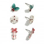 Presents Christmas stud earring set featuring three pairs