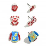 Christmas Sweater stud earring set featuring three pairs