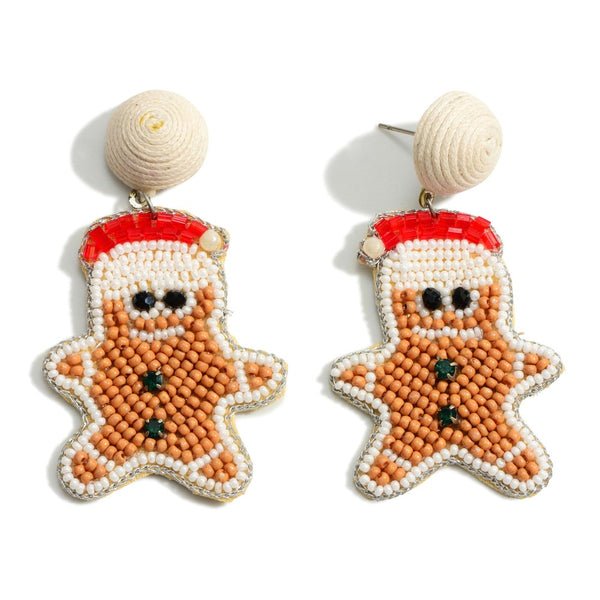 Seed Bead Gingerbread Man Drop Earrings