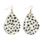 White Teardrop Leather Animal Print Earring