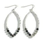 Silver Metal Drop Earrings Featuring Semi-Precious Natural Stone Accents