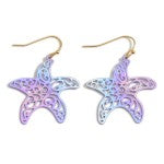 Lavender Brass Metal Iridescent Starfish Drop Earrings