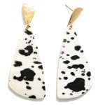 White cow Faux Fur and Faux Leather Animal Print Drop Earrings
