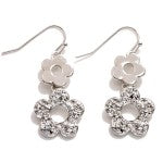 Silver Metal Multi-Texture Flower Drop Earrings