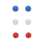 Set of Three Red, White, and Blue Rhinestone Stud Earrings