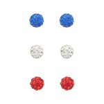 Set of Three Red, White, and Blue Rhinestone Stud Earrings