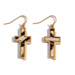 Genuine Leather Animal Print Cross Drop Earrings