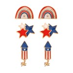 American Flag Rainbow, Stars, and Fireworks Enamel Stud Earrings
