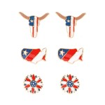 American Flag Bull and Flower Enamel Stud Earrings