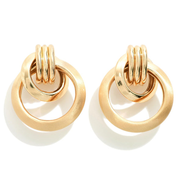 Gold Tone Drop Earring With Multiple Interlocking Hoops