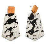 white Animal Print Drop Earrings With Leather Tassels