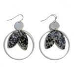 black Circle Drop Earrings With Metallic Resin Charm