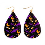 Teardrop Leather Halloween Earrings with Bats/Cat Eyes
