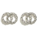 Silver Rhinestone Double Circle Stud Earrings