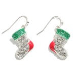Pave Studded Christmas Earrings Featuring Stocking Drop Earrings