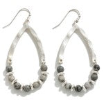 Hammered Metal Teardrop Earring Featuring Semi-Precious Stone Beaded Details