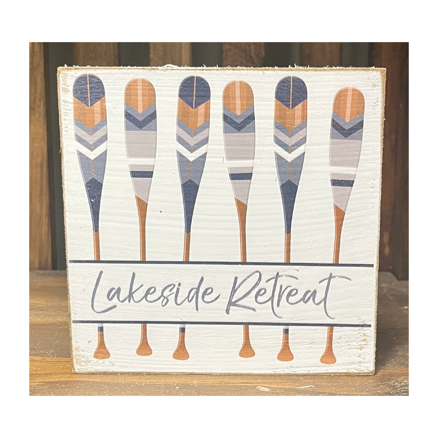 Lakeside Retreat with Boat Oars Shelf Sitter