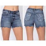 Pocket Detail Judy Blue Mid Rise Cut Off Shorts