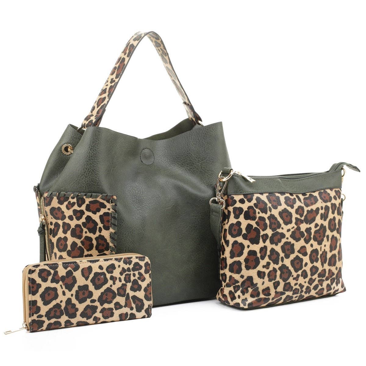 LF5037LT Braided Edge Pockets Leopard Print 3-in-1 Shoulder